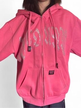 FB county Pink Zip-Up Hoodie with rhinestones
